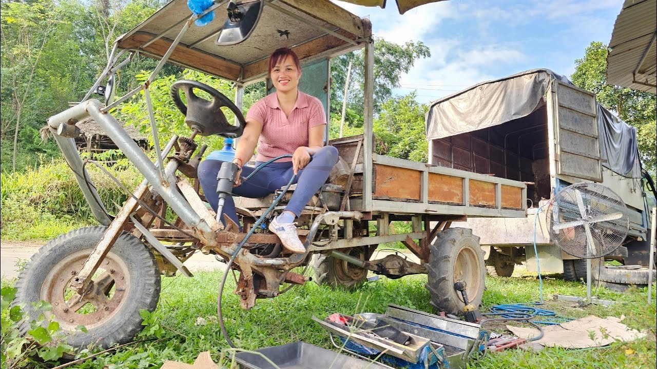 Genius girl repairs and maintains tricycles for her neighbor.