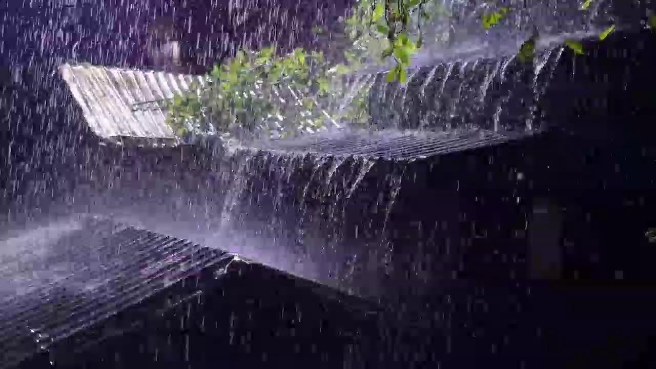 Night Thunderstorm Ambience 🌙 Heavy Rain on Metal Roof