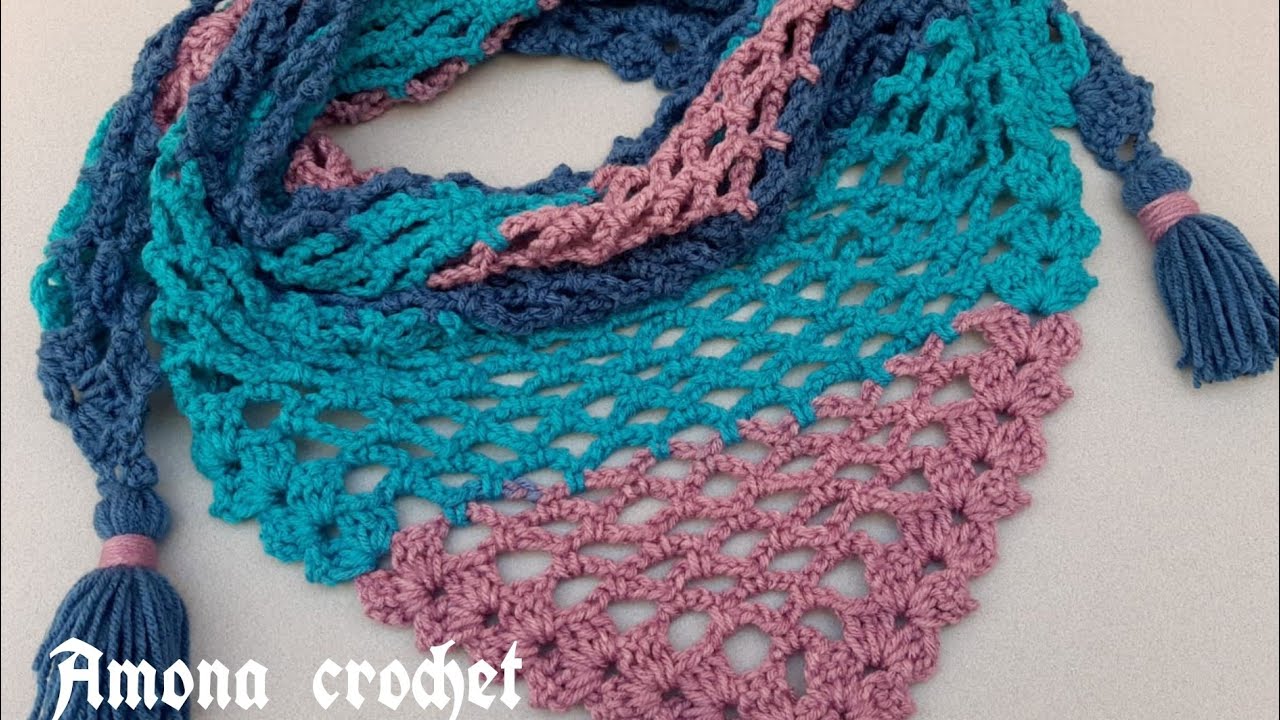 كروشية أسهل وأسرع شال مثلث للمبتدئينEasy crochet triangle shawl