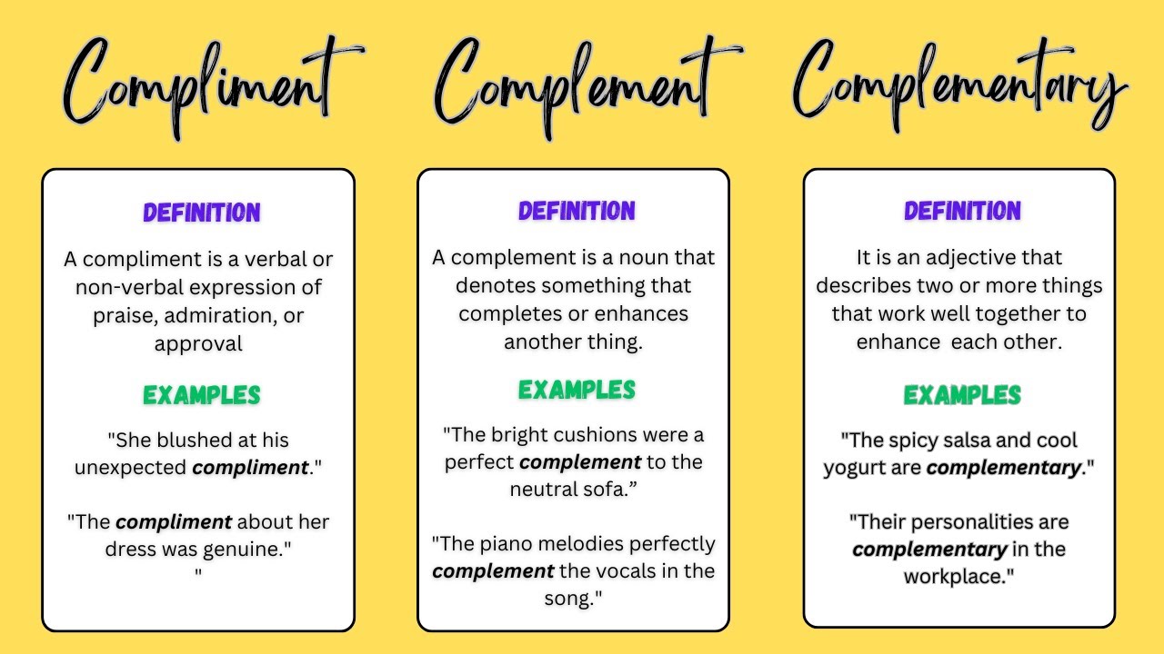 Compliment / Complement / Complementary