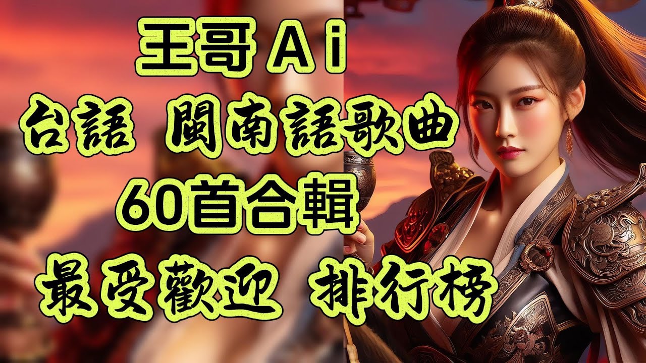 閩南語流行歌曲串燒60首合輯(王哥Ai 台語最受歡迎排行榜60首)連續聽.不間斷不重復 #王哥Ai #原創歌曲 #台語流行歌曲 #台語歌曲 #流行音樂 #閩南語歌曲 #閩南語 #背景音樂 #ai歌手