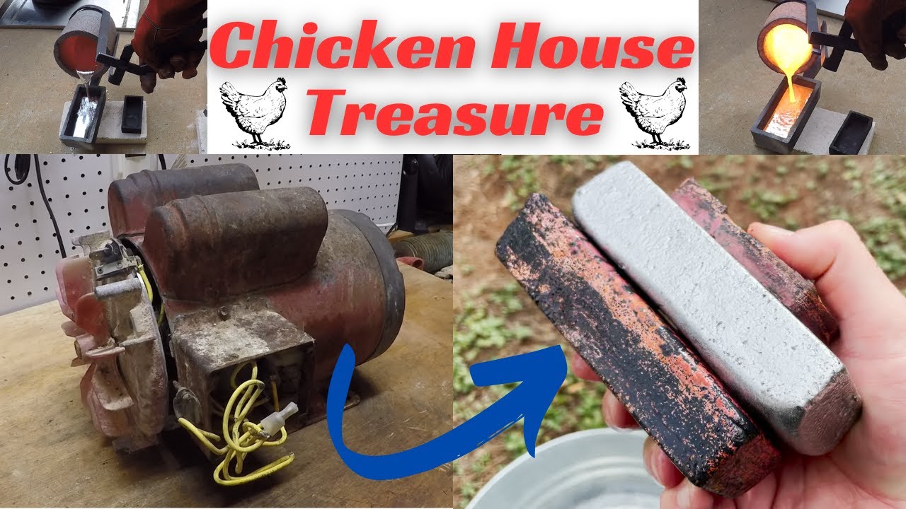 Two-Metal Motor Melt - Chicken House Trash to Treasure - ASMR Metal Melting - Aluminum & Copper Bars