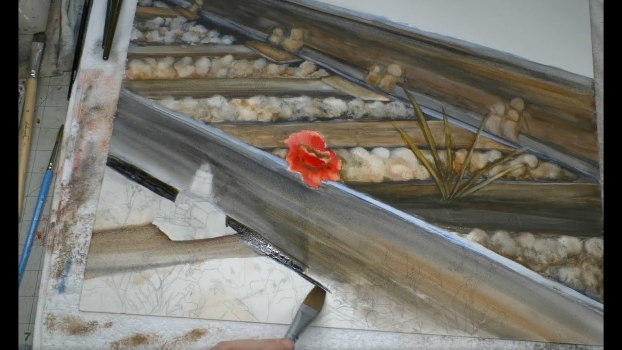 Water Color Painting Train Poppy on a Train Track Live Stream