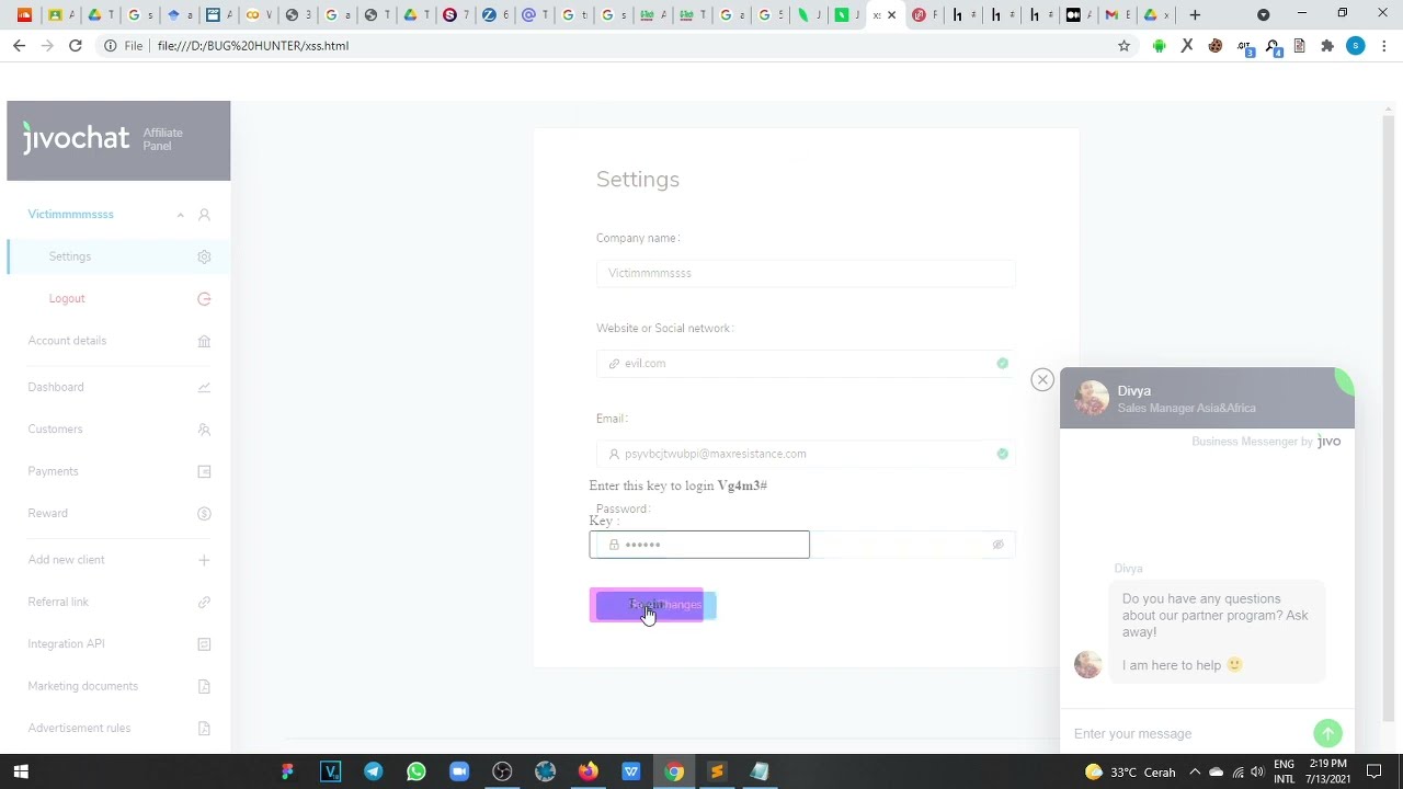 Clickjacking : Account takeover at partner.jivosite.com Bug Bounty