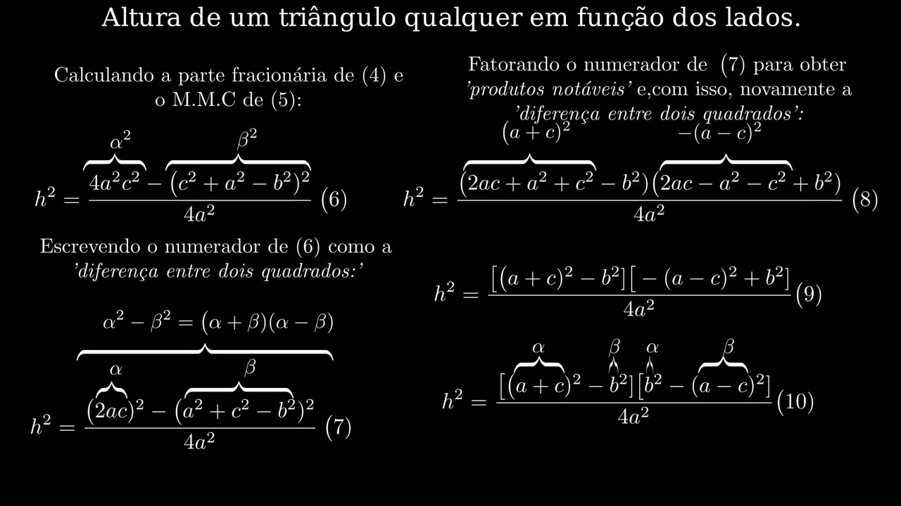 Altura de um tri&acirc;ngulo qualquer em fun&ccedil;&atilde;o dos lados