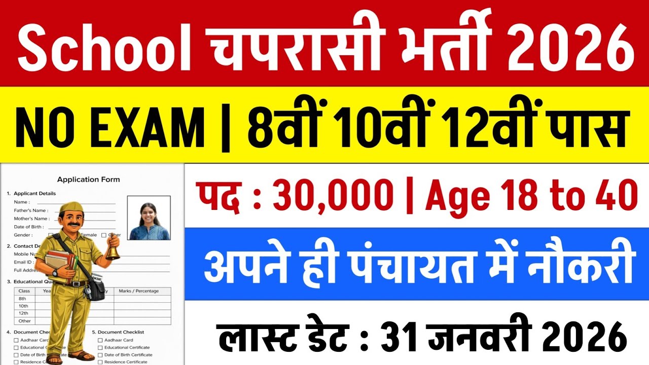 सरकारी स्कूल चपरासी भर्ती 2026 | Online Apply | School Peon Recruitment 2026 | Chaprasi Bharti 2026
