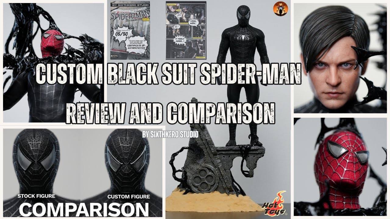 Обзор и сравнение фигурки Человека-паука в черном костюме от Hot Toys, изготовленной студией Sixt...