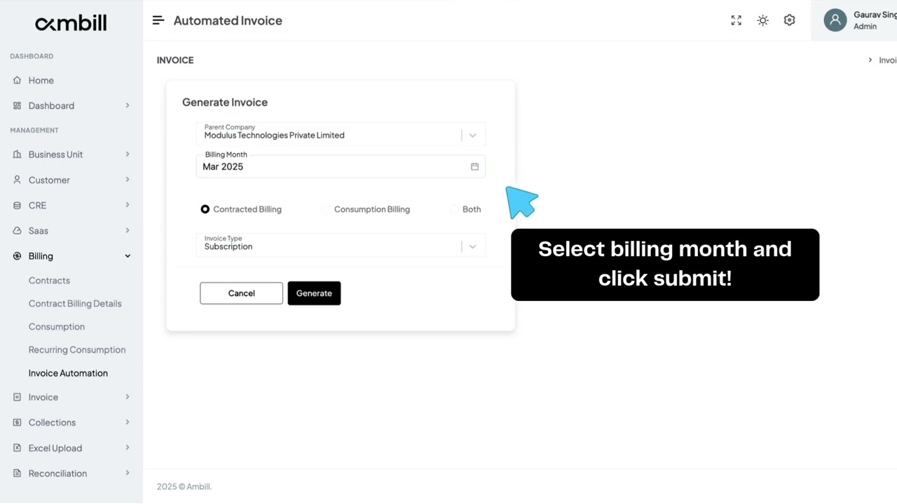 Contract based billing automation