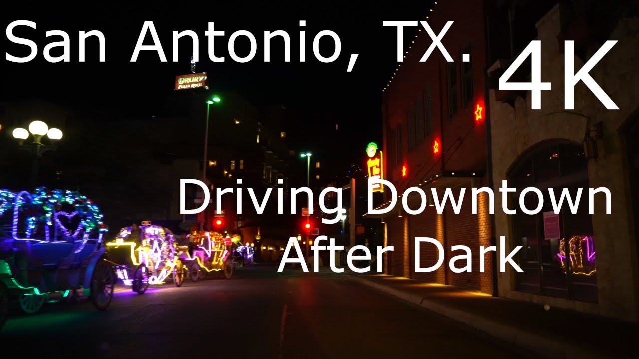 San Antonio TX, - 4K HDR - Relaxing Ride, Driving Downtown After Dark