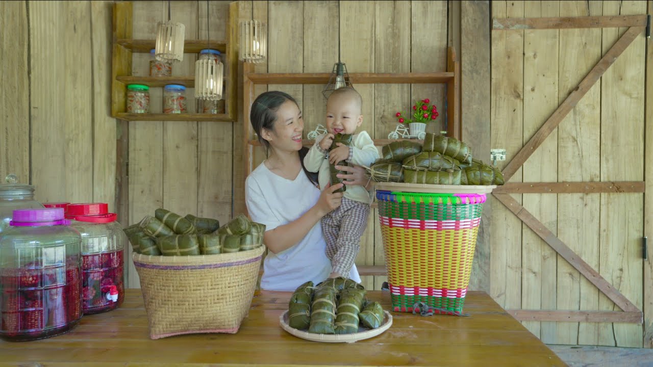 The Process of Making Banh Chung, a Vietnamese specialty, to Sell at the Market.
