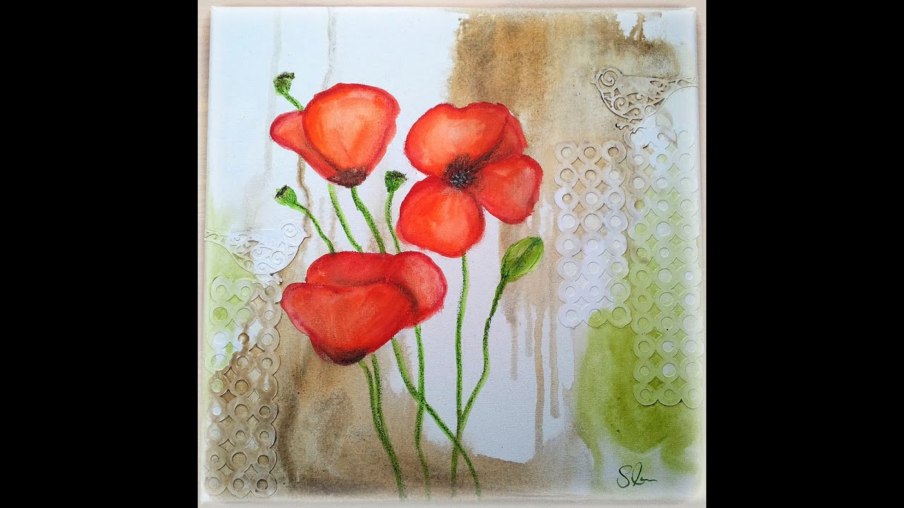 Mixed Media Canvas Mohnblume, Poppy Flower mit Gelatos