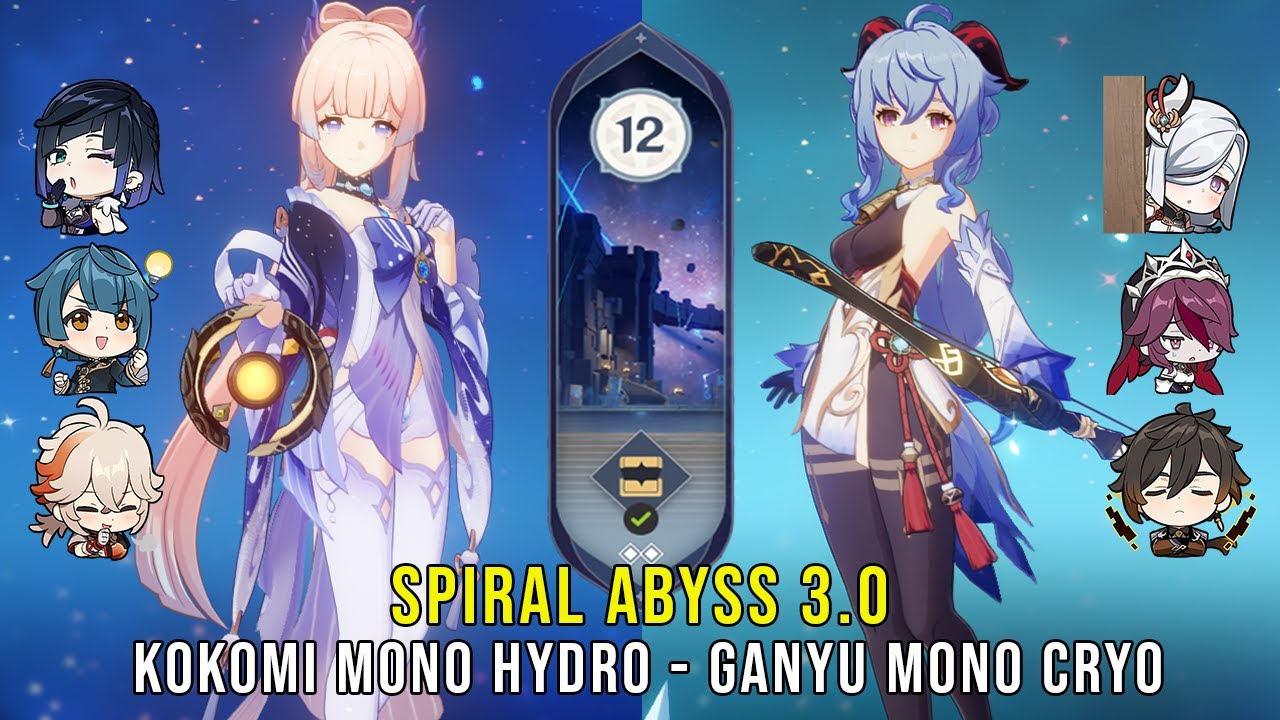 C0 Kokomi Mono Hydro and C0 Ganyu Mono Cryo - Genshin Impact Abyss 3.0 - Floor 12 9 Stars