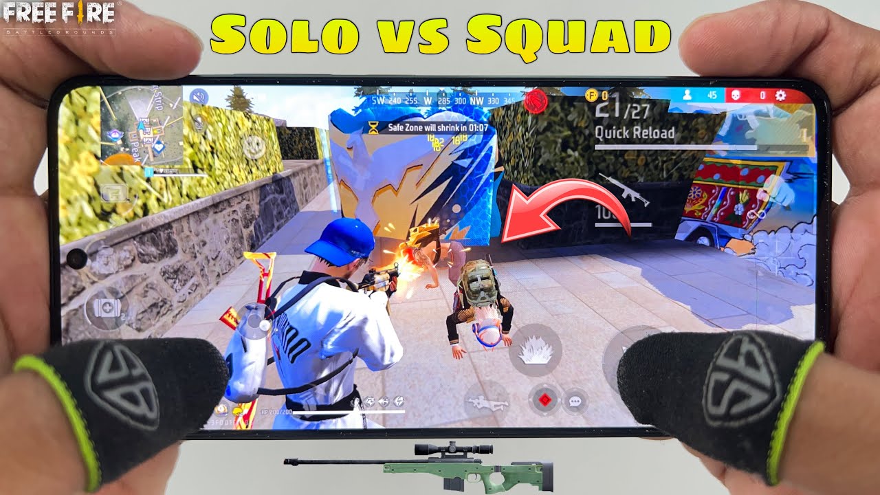 Solo vs squad free fire gameplay with 2 finger claw handcam in poco x6 pro gaming phone