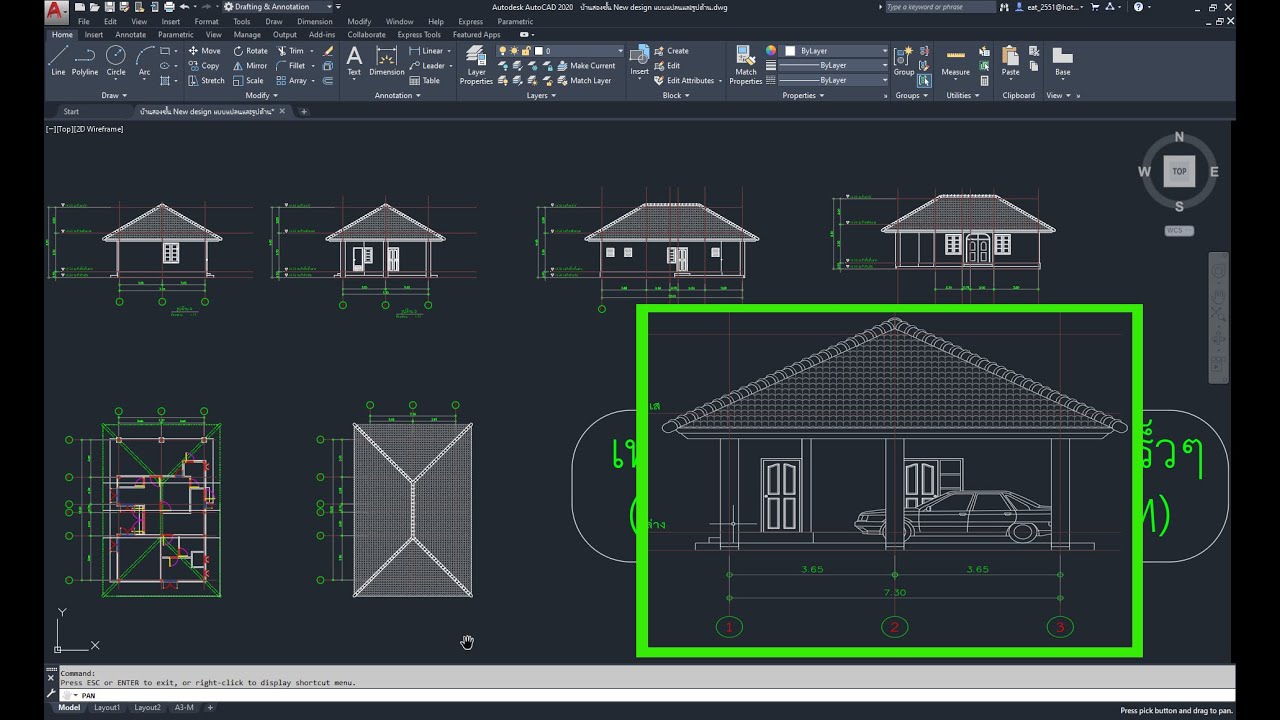 AutoCAD 2020 บ้านชั้นเดียว  ตอน ใส่Hatch และบล็อกงาน ตอน 2 (แบบฝึกหัดใต้คลิปวีดีโอนะครับ)