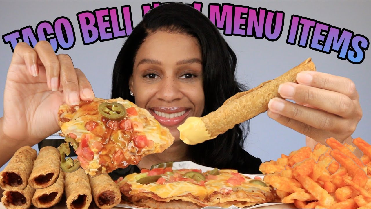 TACO BELL NEW MENU ITEMS - ROLLED CHICKEN TACOS - JALAPENO MEXICAN PIZZA -NACHO FRIES - ASMR MUKBANG