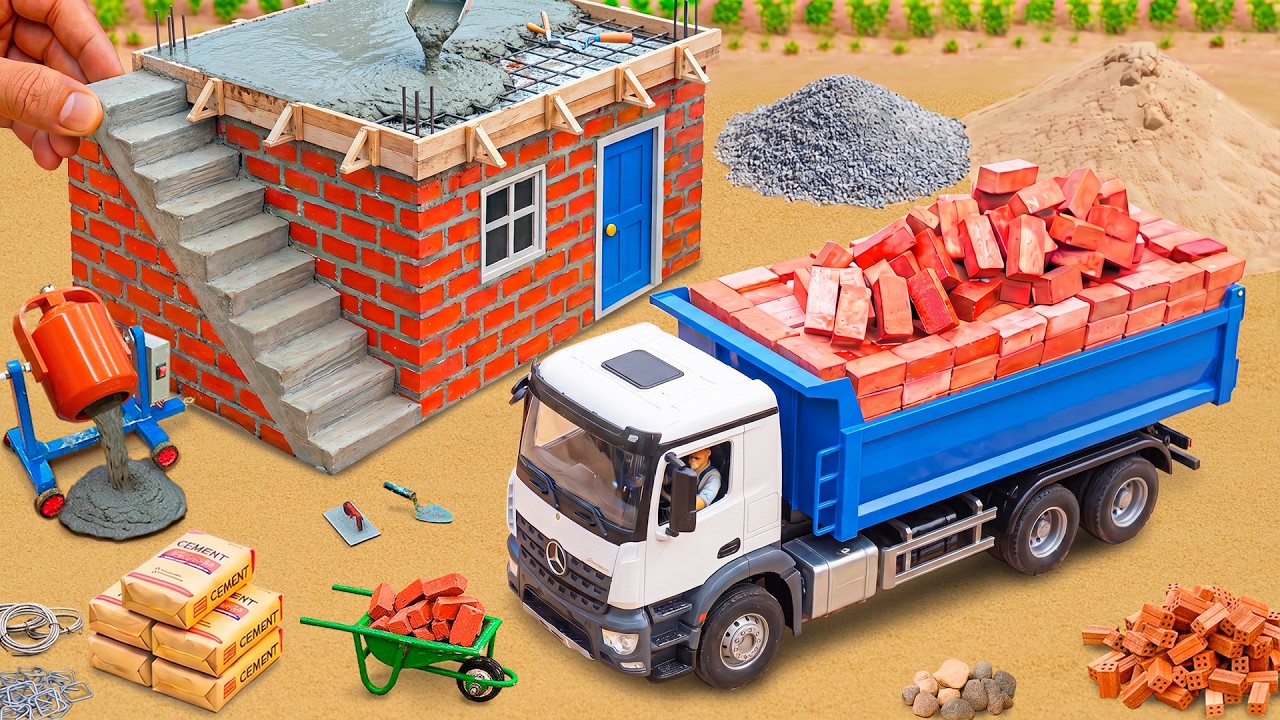 Electrical House Fire | DIY Mini Tractor Making Simple Red Bricks House Construction Science Project