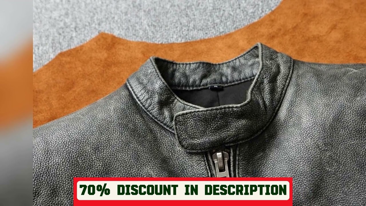 A must-have product #Pure Top Layer Cowhide Leather Jaet Men's ort Stand Collar Retro Nostaic Bike