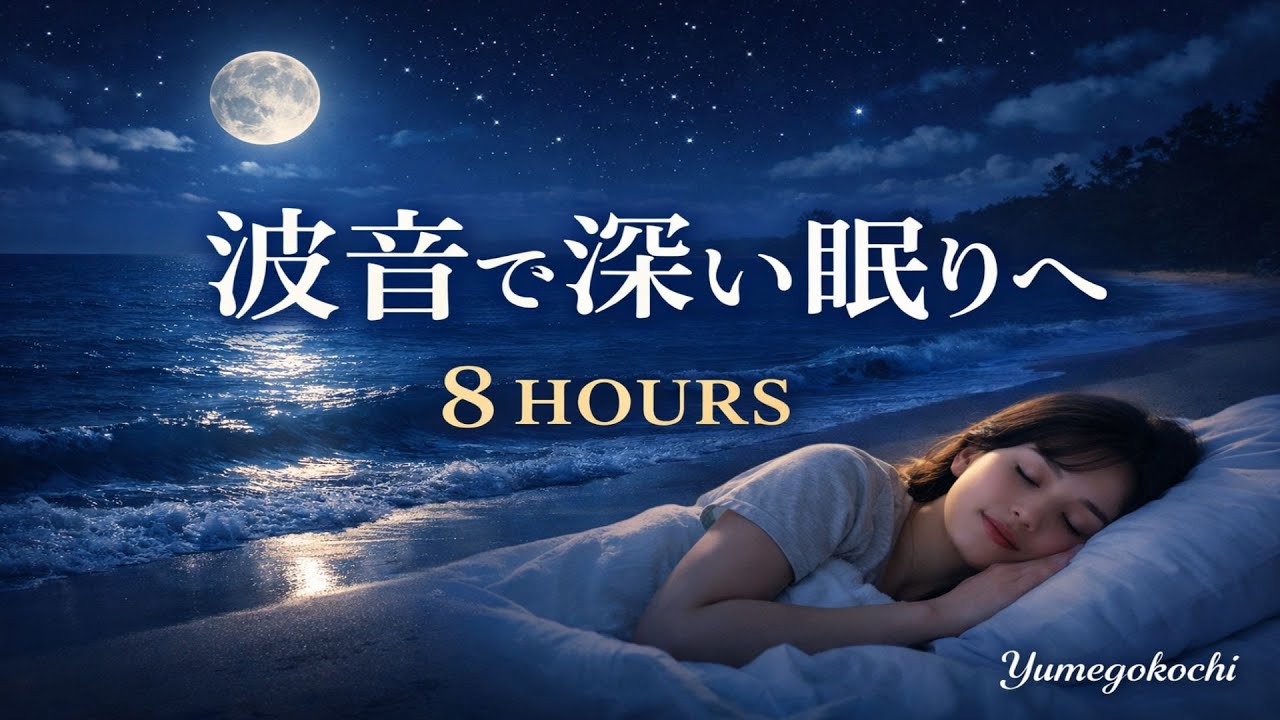 【睡眠用BGM】波音で深い眠りへ｜Ocean Wave Sounds for Deep Sleep & Relaxation (8h)｜Yumegokochi