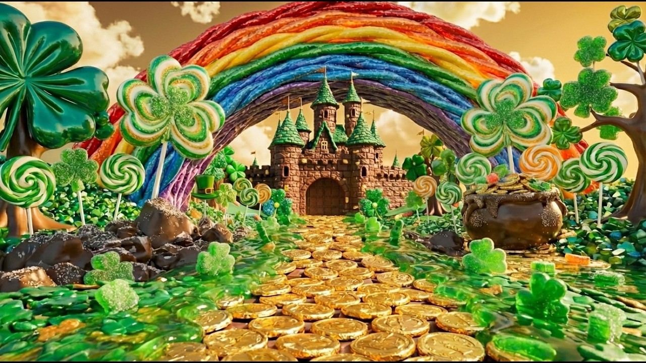 🍬 St. Patrick's Day Candy Land | Chocolate Waterfalls & Sweet Treats With Irish Music | 4K