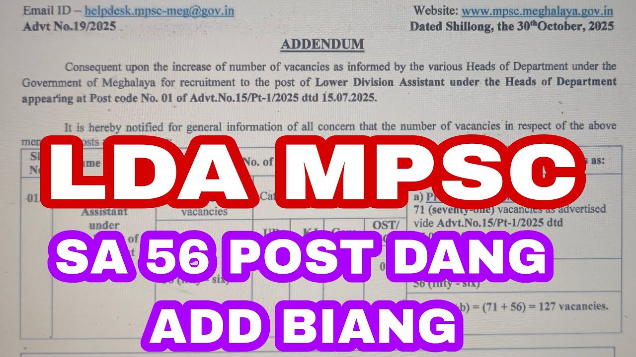 Sa 56 POST LA ADD BIANG KA POST LDA MPSC | KI BYM PAT DEP APPLY SA APPLY NOH