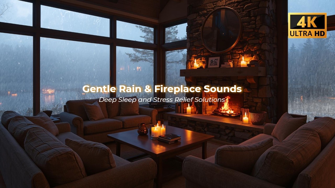 Rainy Night in a Cozy Cabin ⛈️ Thunderstorm & Crackling Fireplace Ambience for Deep Sleep & Study
