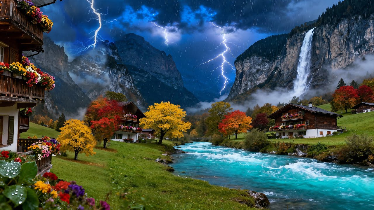 Rain & Thunder on an Early Morning in Mysterious Lauterbrunnen 🇨🇭 | Gstaad: A Swiss Fairytale