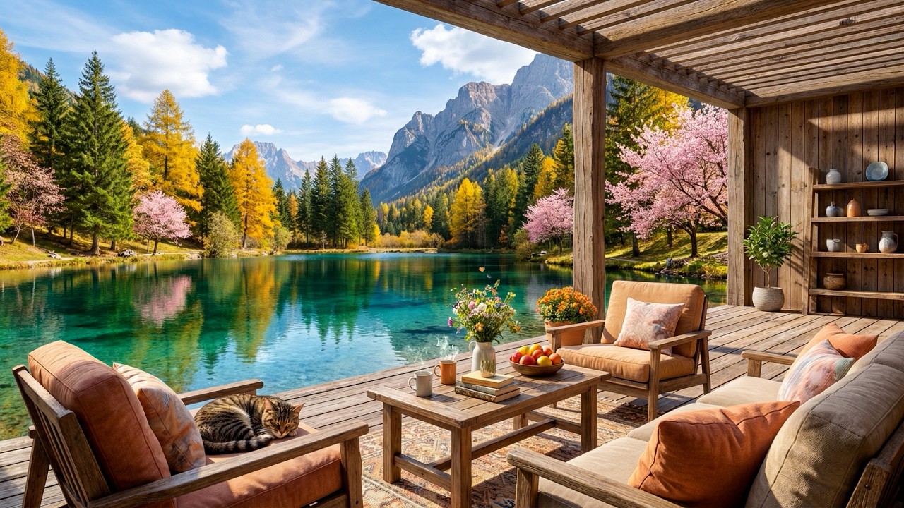 Relaxing Piano and Jazz Music with Nature Ambience | Scenic Lake View & Autumn Colors #live