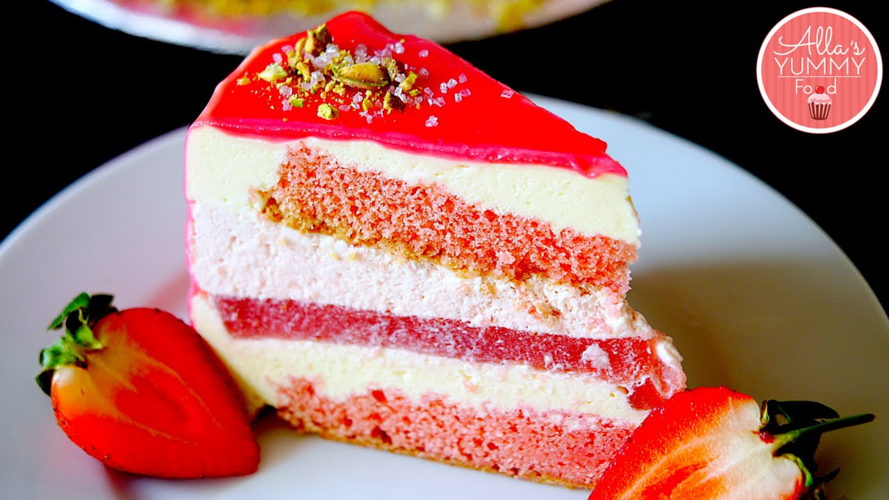 Strawberry Mousse Cake Recipe | Mirror Glaze | Клубничный торт-мусс