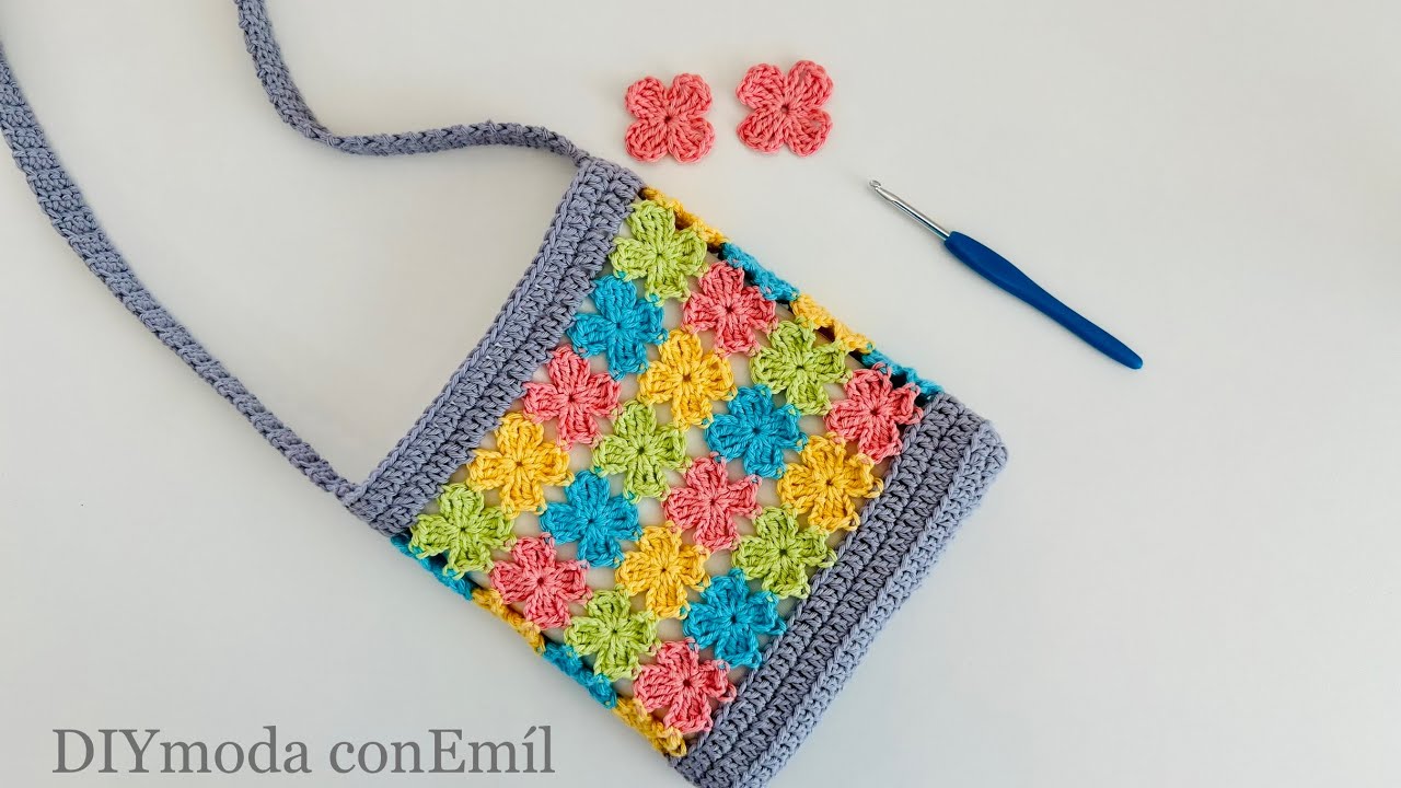 Bolso a Crochet FLORES tejido con restos de hilos🌸🌺🌼