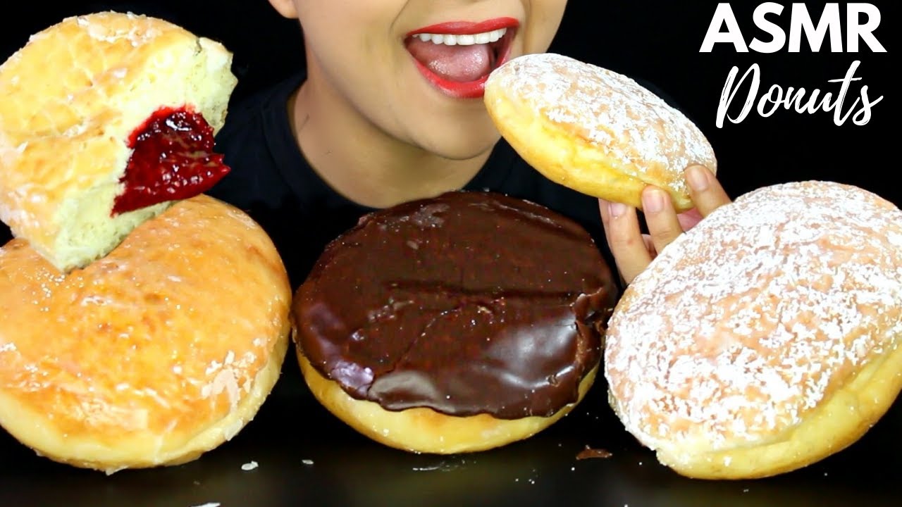 ASMR DONUTS filled with STRAWBERRY, LEMON and CREAM Eating Sound MUKBANG NO TALKING
