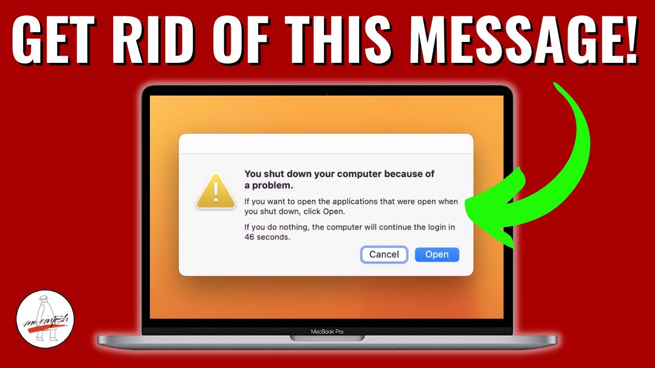 You shut down your computer because of a problem Message Will NOT go away FIX for Mac!
