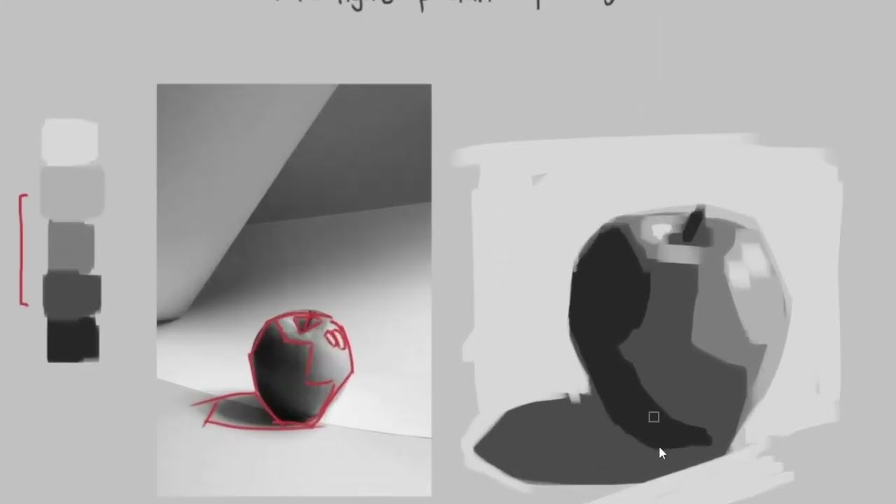 Digital painting basics - painting an apple with values and shapes in Magma