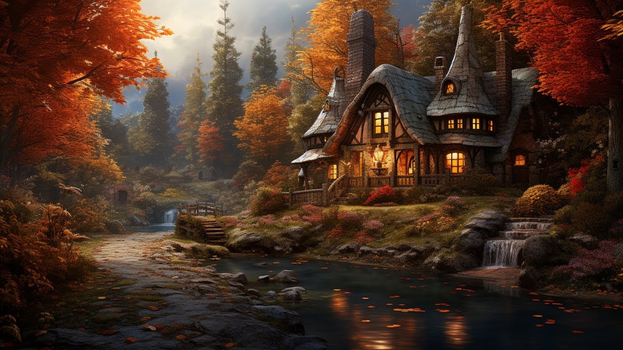 Autumn Forest Ambience 🍁 Relaxing Waterfalls, Birds Chirping, River Sounds & Autumn Leaves