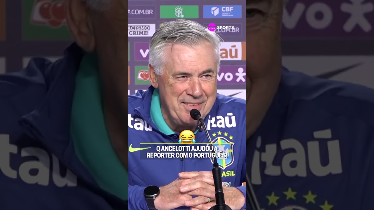 O ANCELOTTI JÁ TÁ ATÉ AJUDANDO A REPÓRTER COM O PORTUGUÊS! 😂😂 #shorts