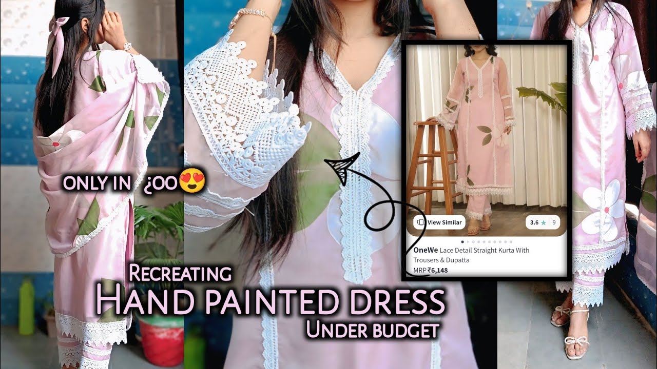 Recreating hand painted dress, under budget 😍🩷 , step by step #khushiraeen 