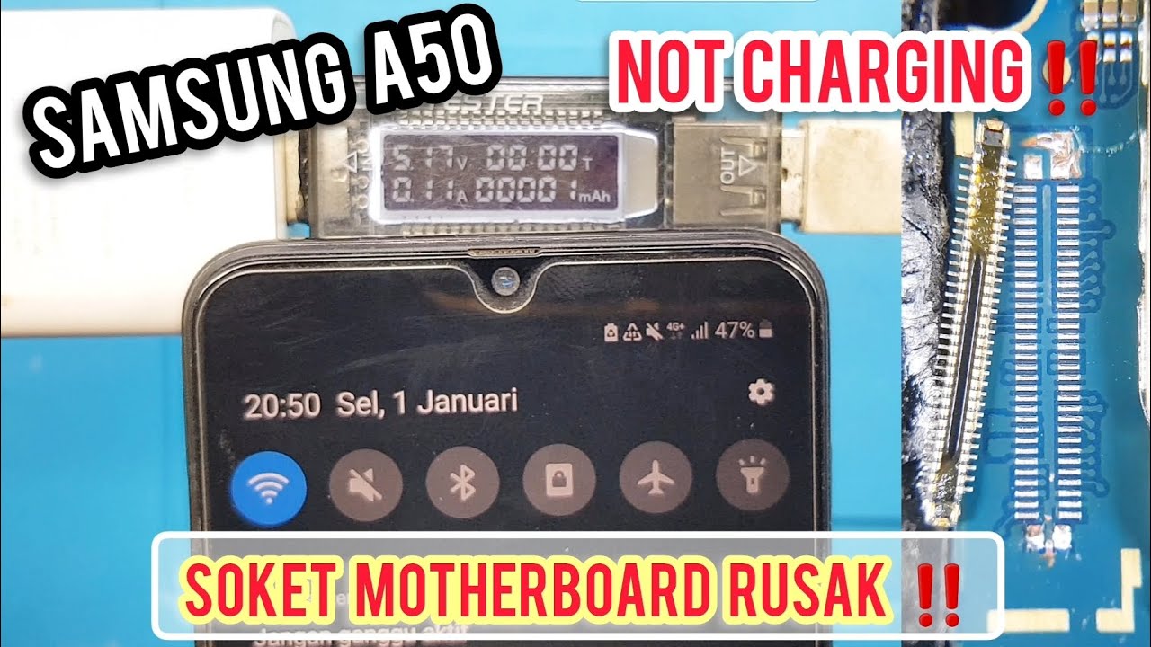 SAMSUNG A50 KONEKTOR BOARD AMBROL 🔥 TIDAK BISA DI CAS ?? NOT CHARGING SOLUTION ‼
