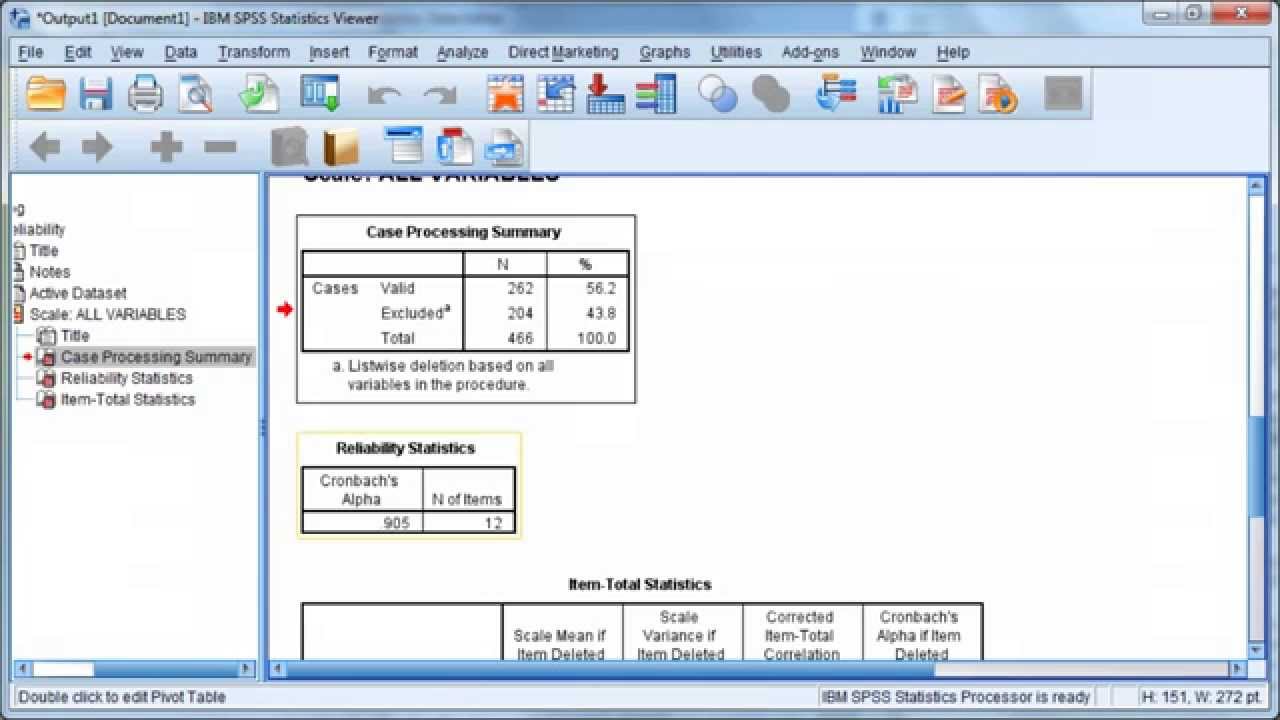 IBM SPSS Statistics 20: Cronbach's Alpha