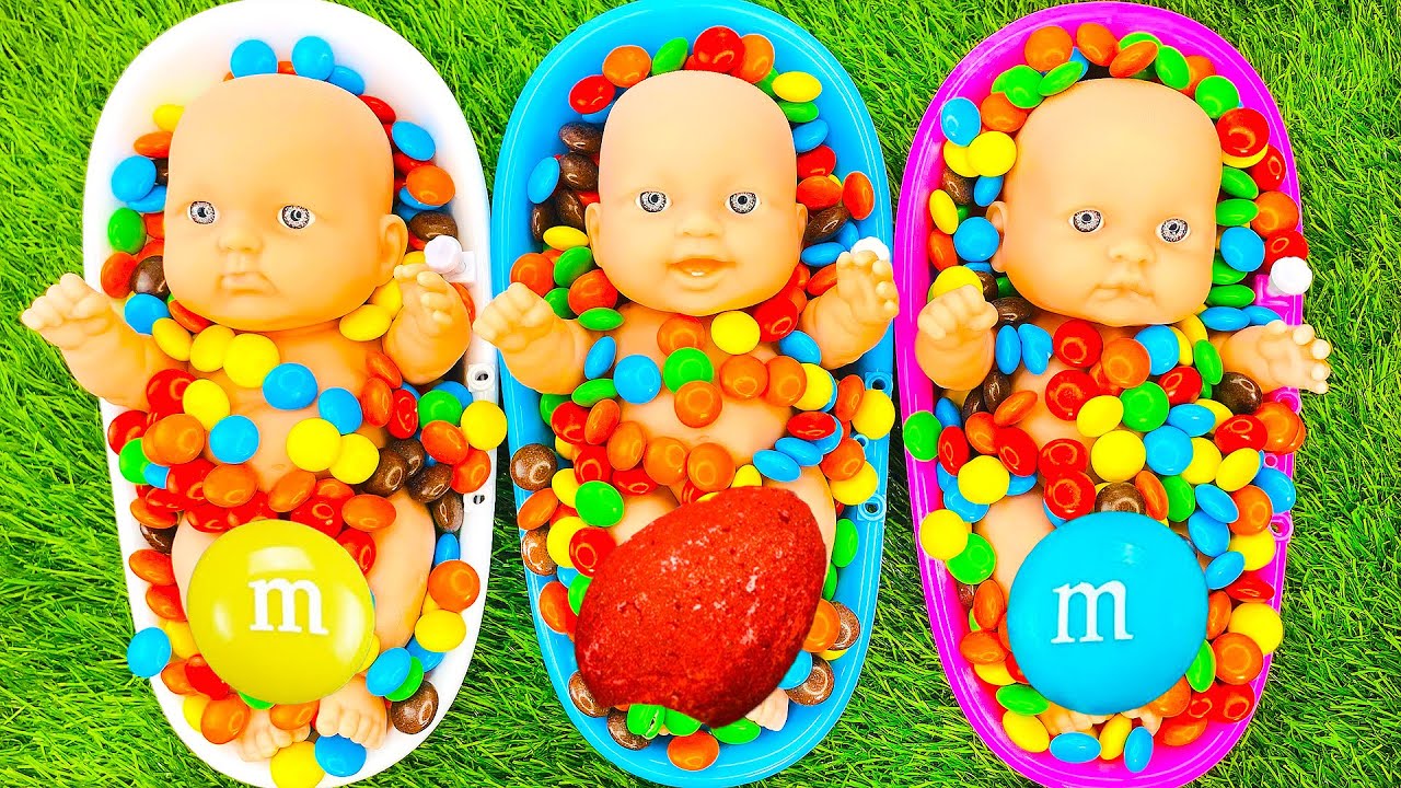 4 Minutes Satisfying Video Mixing Funny Candy ASMR Make Up in 3 Bathtubs with Eggs Slime Rainbow