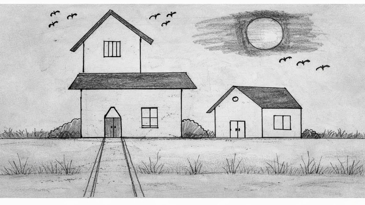 How to draw a house/ house drawing easy/ ghar ka chitra kaise banate hain/ आसानी से घर का चित्र बनाए