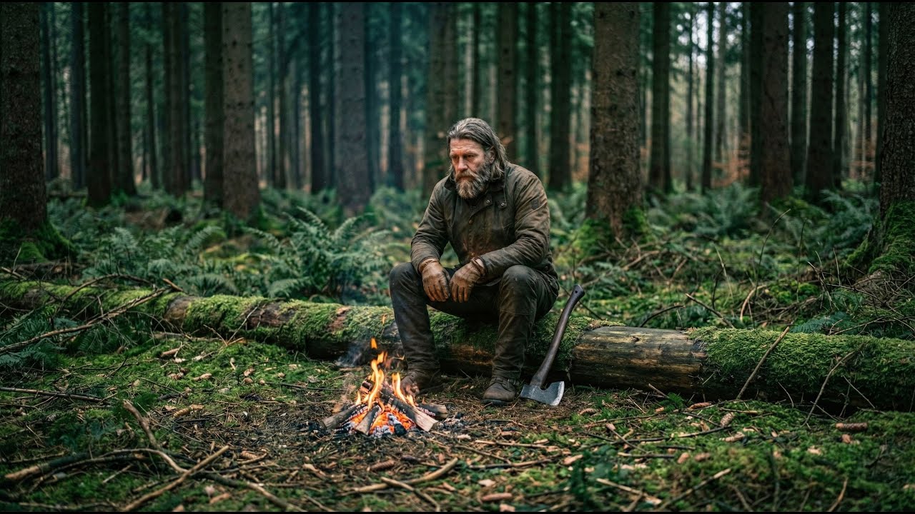 Lonely Bushcrafter by the Campfire | HD Forest Survival Ambience for Focus, Relaxation & Deep Calm