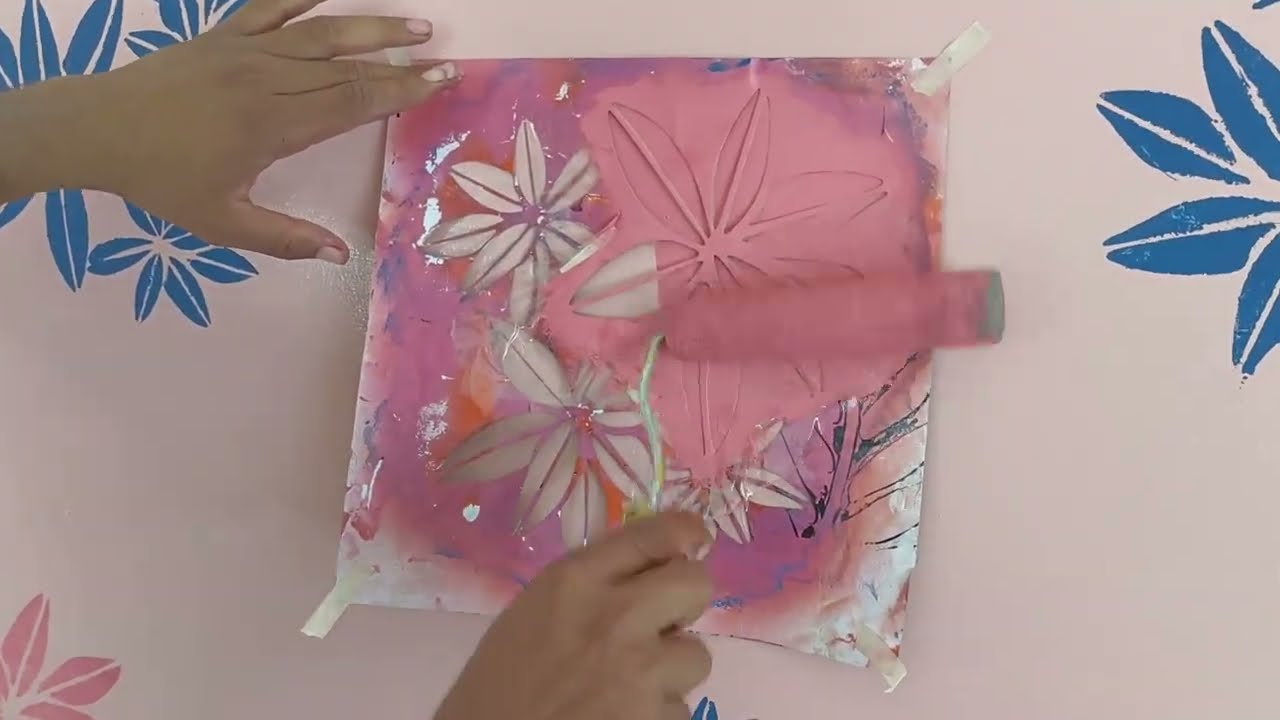 Flower leaf wall stencil painting | Diy simple Wall painting ideas 