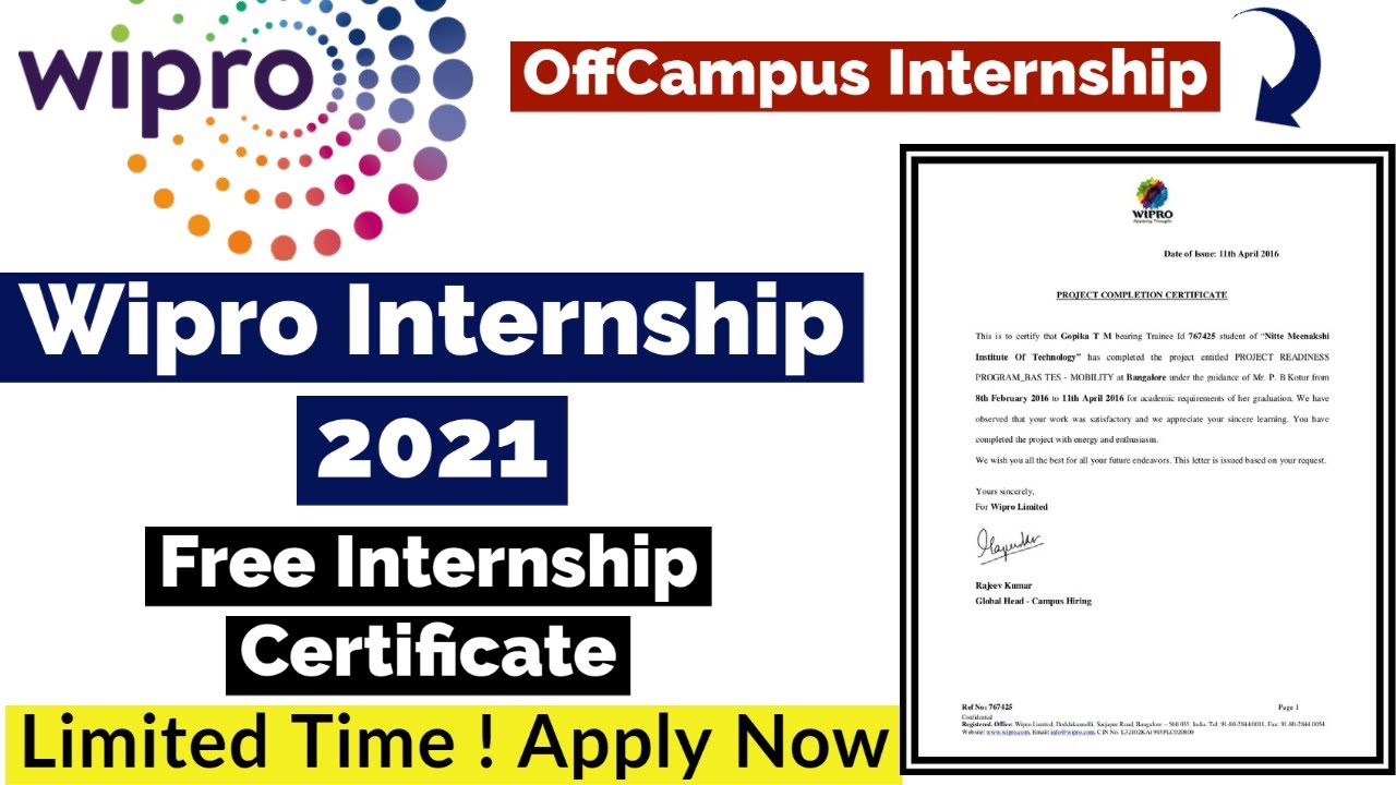 Wipro Internship 2021 | Wipro OffCampus Internship | Free Internship Certificate