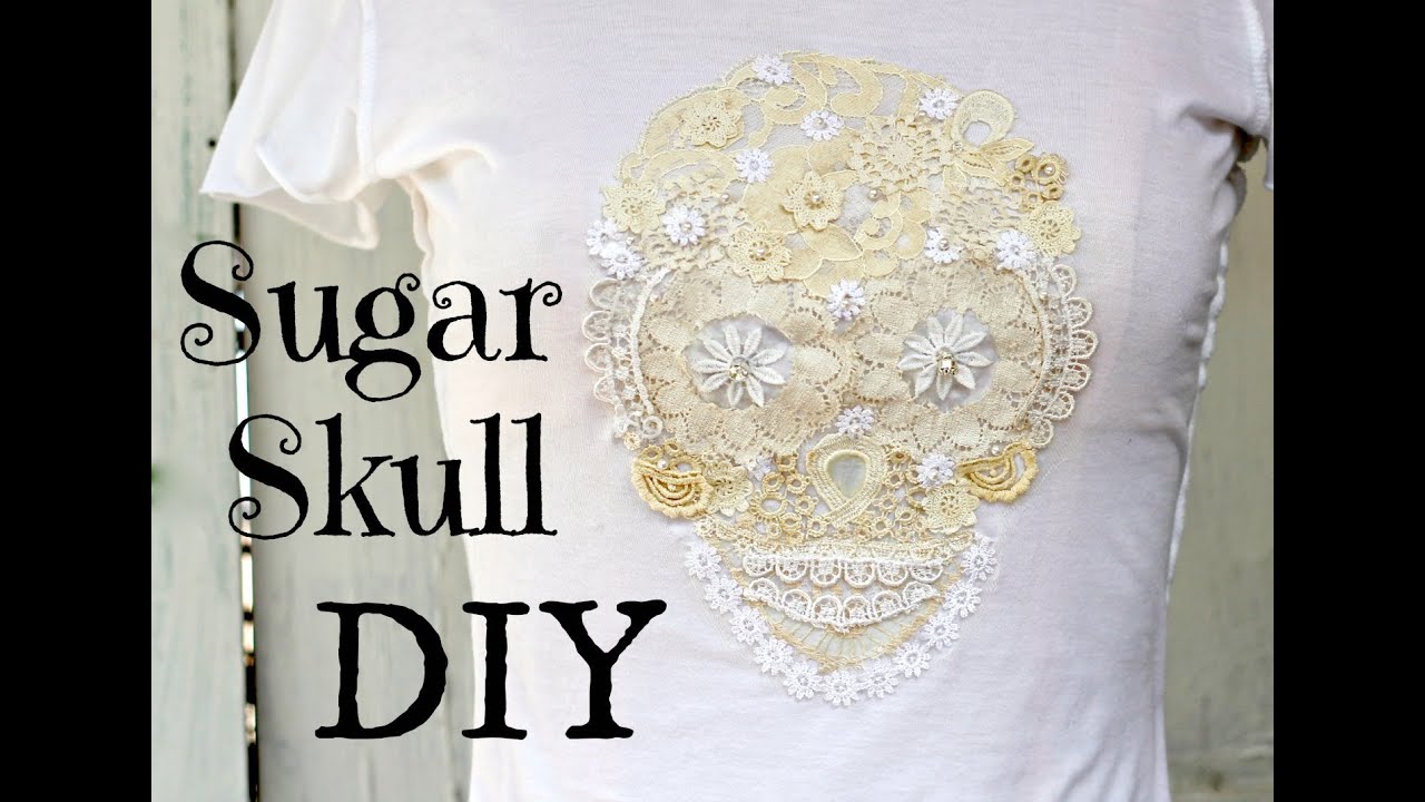 DIY Sugar Skull T- shirt from Vintage lace.