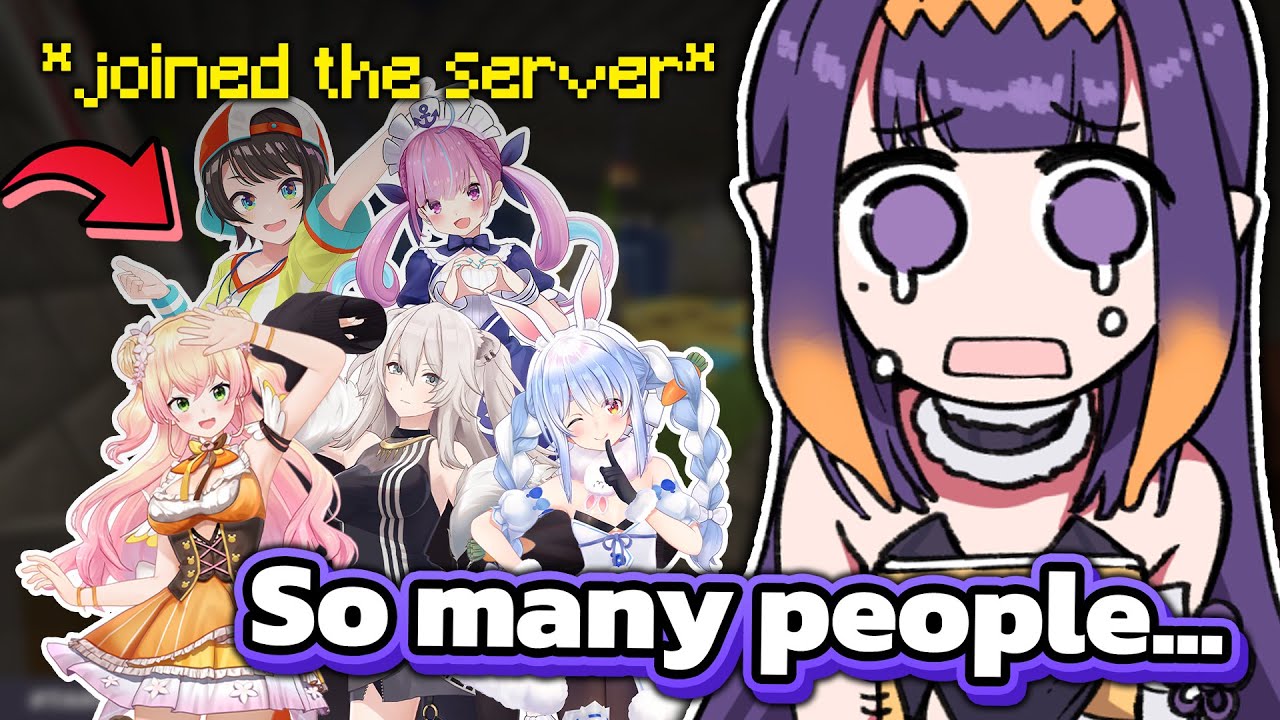Shy Ina gets confused and hides in the corner when so many people suddenly joined the server