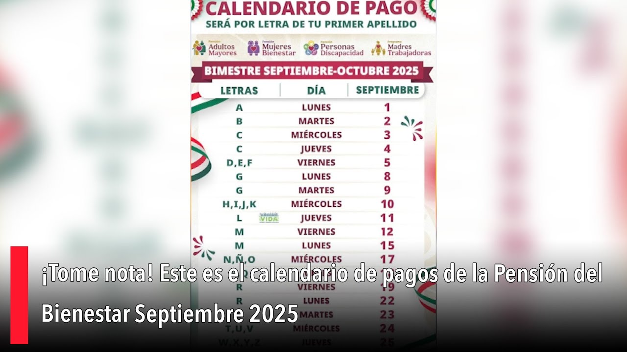 ¡Tome nota! Este es el calendario de pagos de la Pensión del Bienestar Septiembre 2025