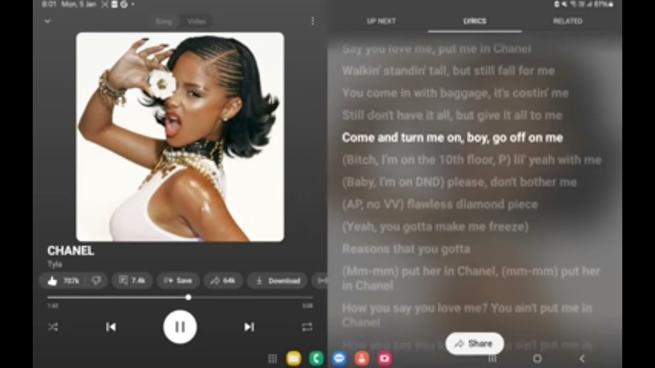 Chanel tyla w lyrics🥰 ( repost )