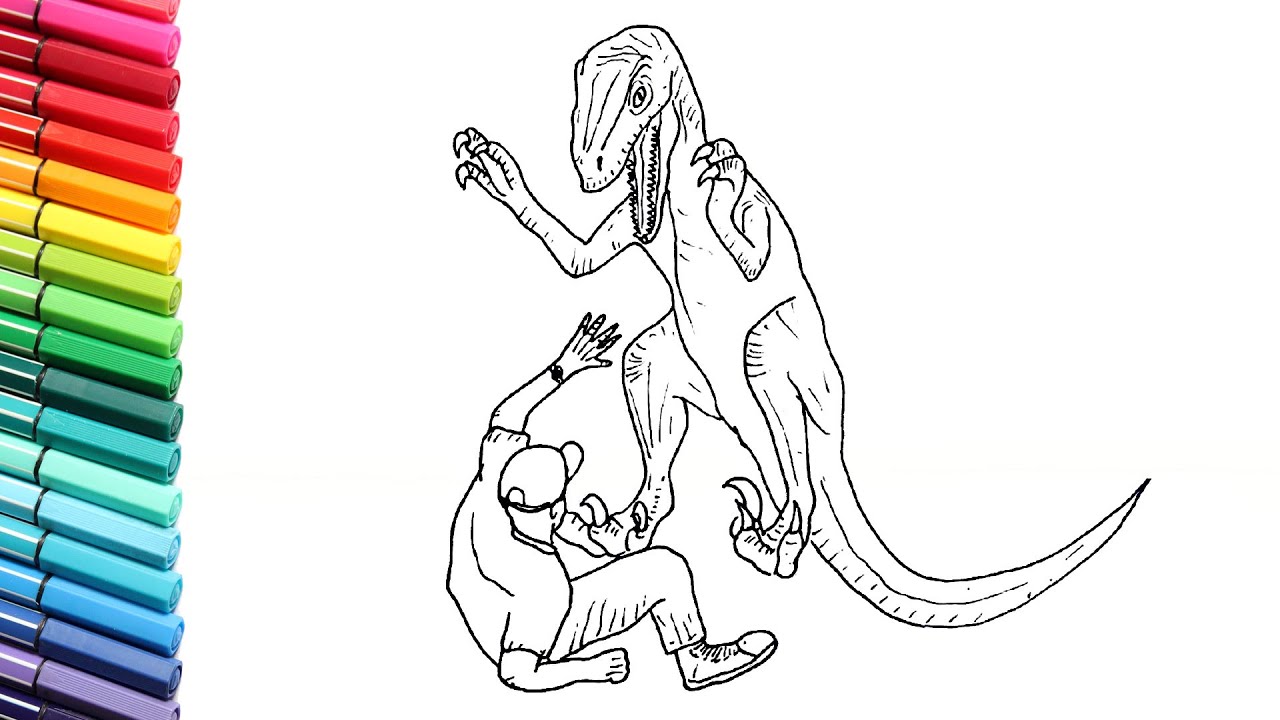 Raptor VS Humman Как рисовать динозавров из мира юрского периода  рисование и раскраска Velociraptor