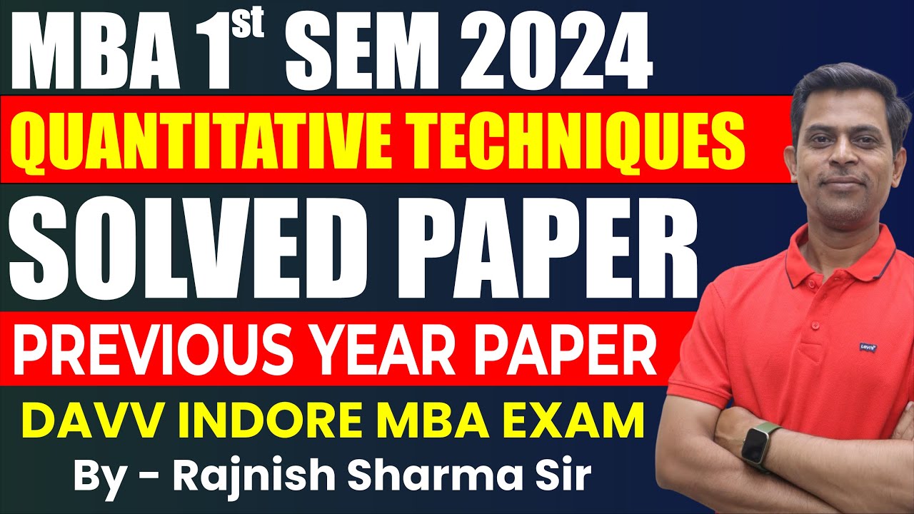 MBA First Sem Solved Paper | Mba Maths | Davv Indore | Quantitative Techniques | Qt | Mba 2024