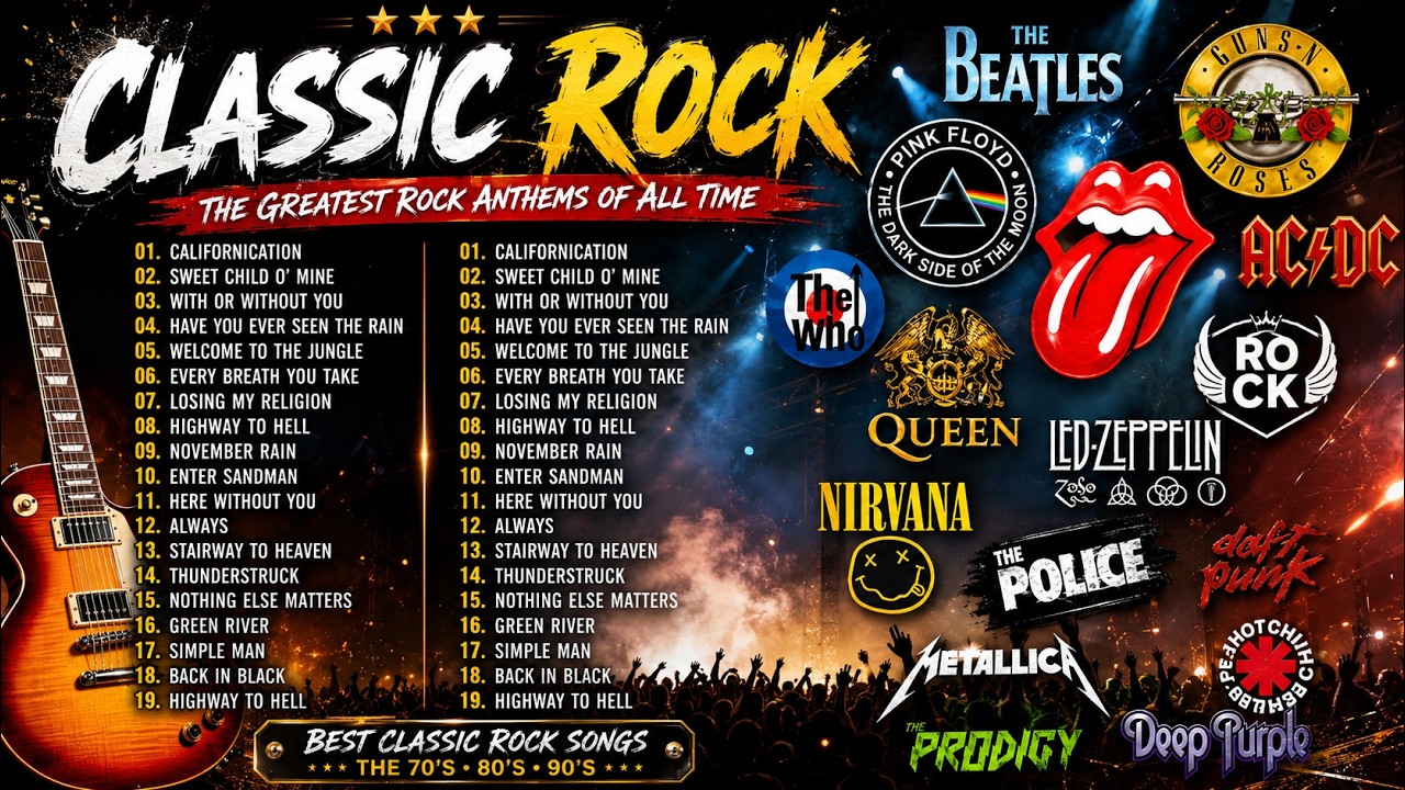Classic Rock Songs 70's 80's 90's Playlist 🔥 Guns N Roses, Metallica, The Police, Pink Floyd