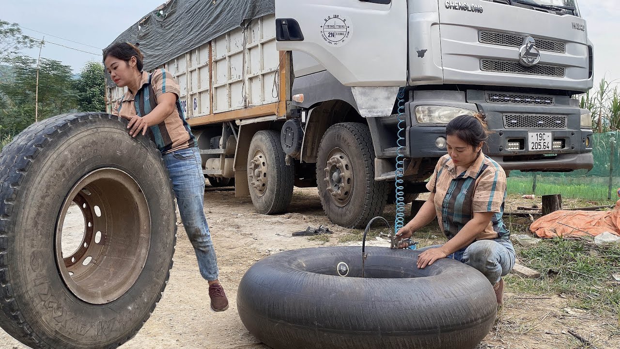 GIRL POWER: Fixing a Massive Tire on a Heavy Cargo Truck!